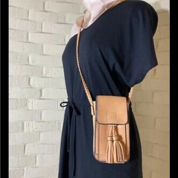 Emperia Vegan Leather Mini Crossbody Bag Brown with Tassel Adjustable Strap - Picture 1 of 9